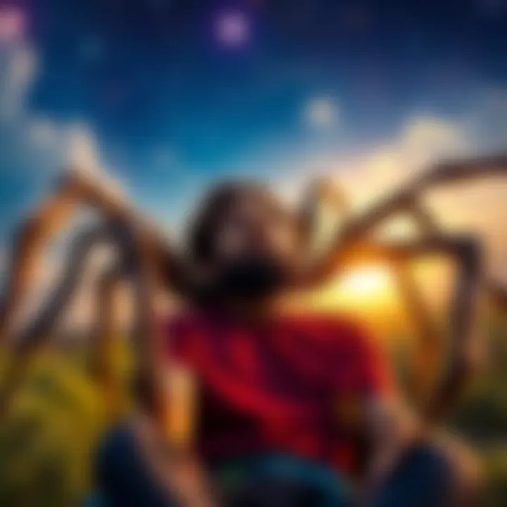 Person dreaming about a road trip, suddenly bitten by a giant tarantula.