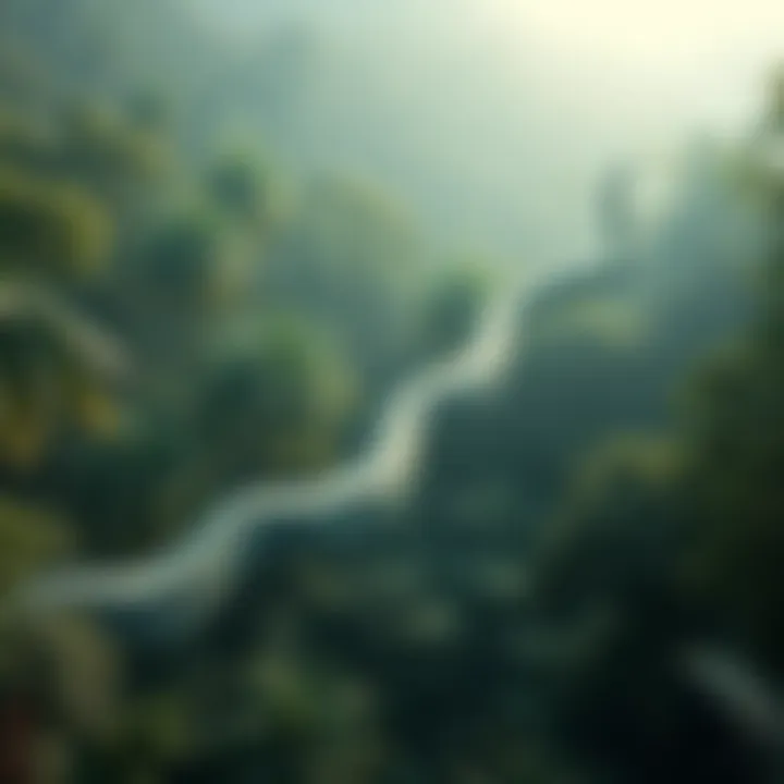 A large snake stretched across the jungle floor in the Congo, surrounded by dense greenery and trees.