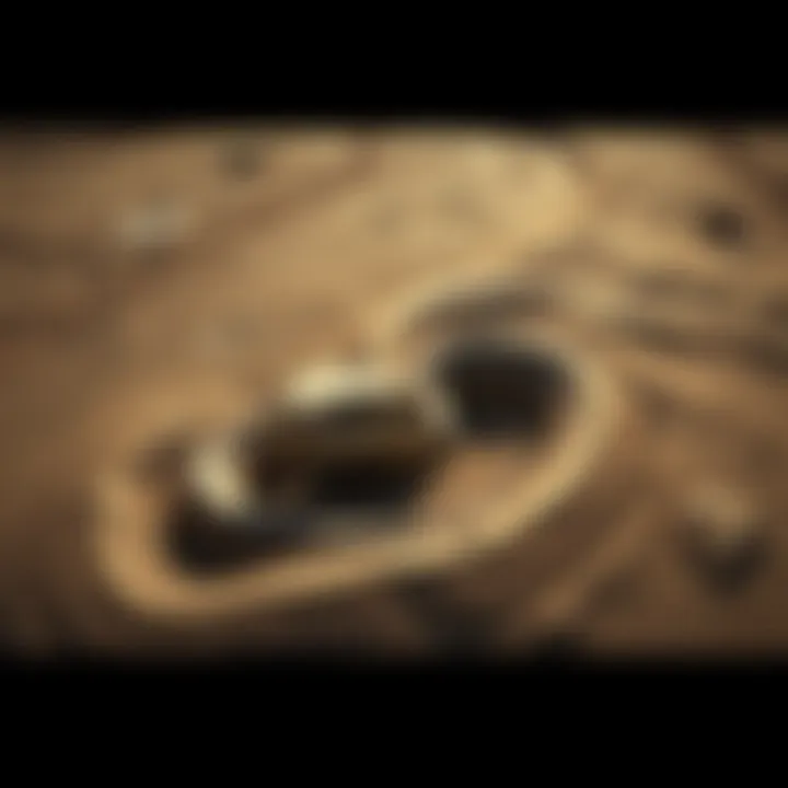 Image showing a large snake shape partially buried in the ground, with a shadow resembling a helicopter nearby.