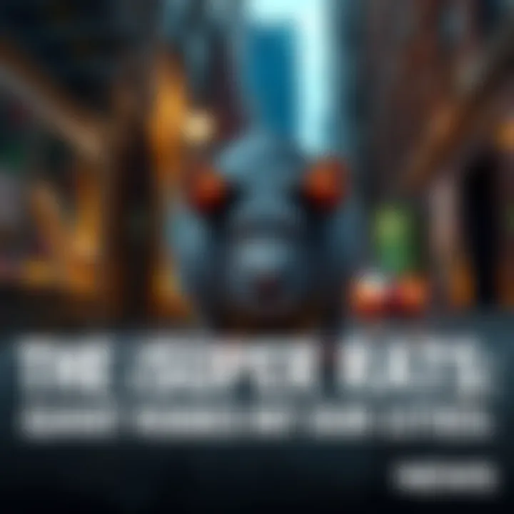 A large rat seen in a dark alley of a city, highlighting the concept of 'Super Rats' lurking in urban areas.