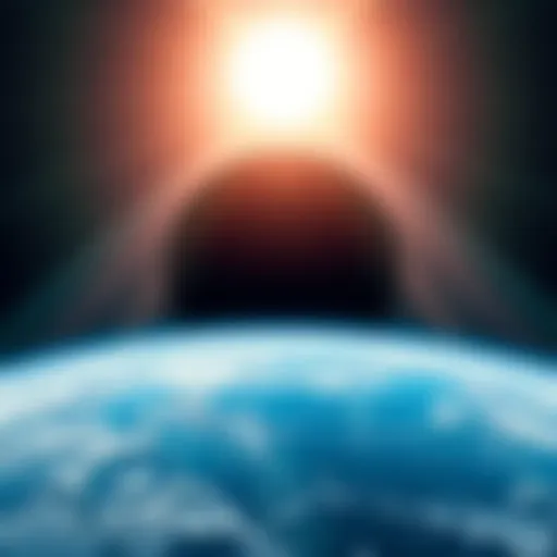 A large mirror in space reflecting sunlight towards Earth at night, illuminating the ground below.