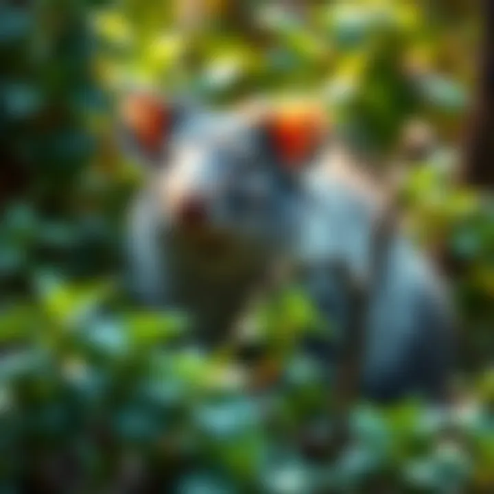 Giant Woolly Rat, the largest rodent in Australia, sitting among lush green foliage with a curious expression