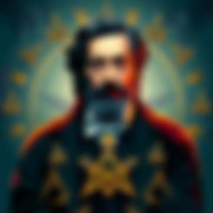 Kahlil Gibran surrounded by Masonic symbols, illustrating his connection to Freemasonry.