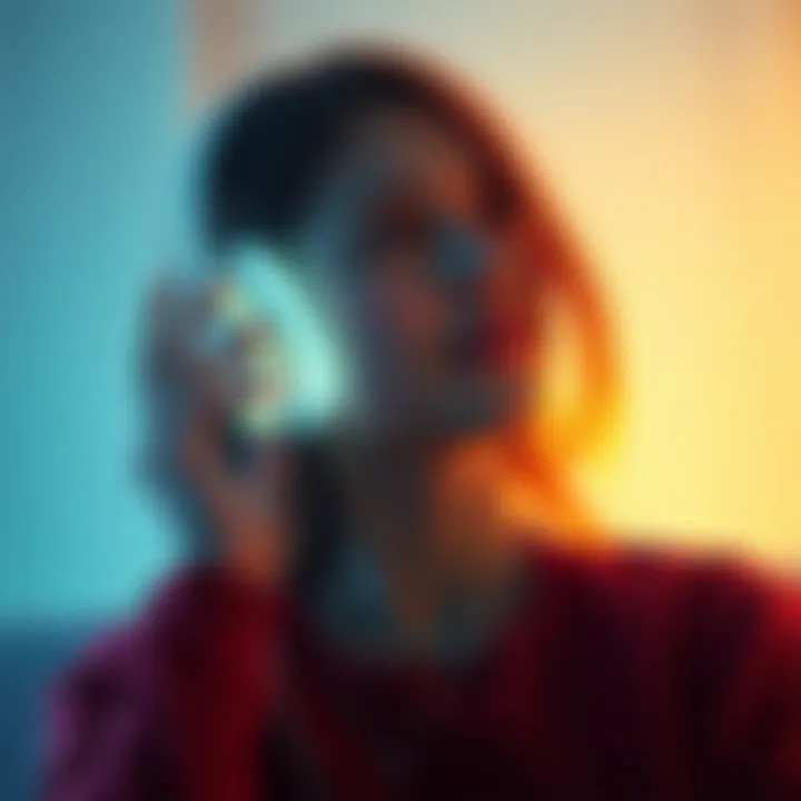 A girl listening to music thoughtfully A young woman with headphones lost in thought, reflecting on her feelings for a boy, with a soft glow of light around her.