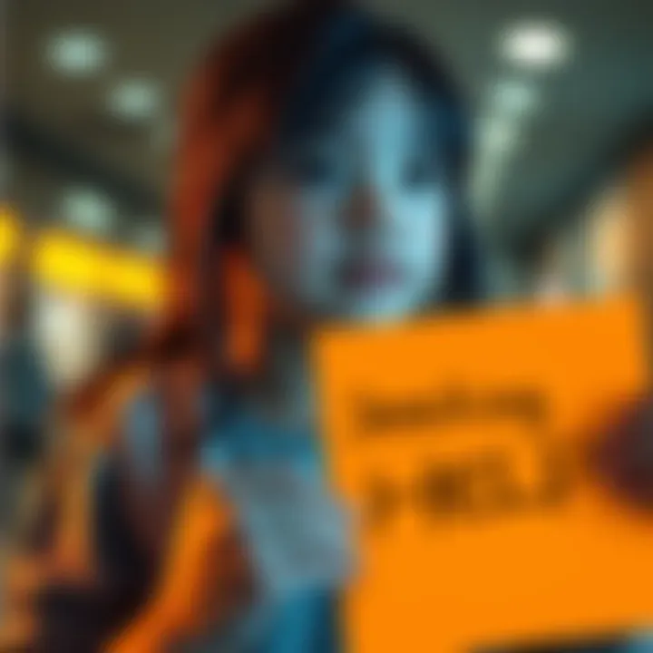 A girl looking hopeful while holding a sign asking for support and advice from the community