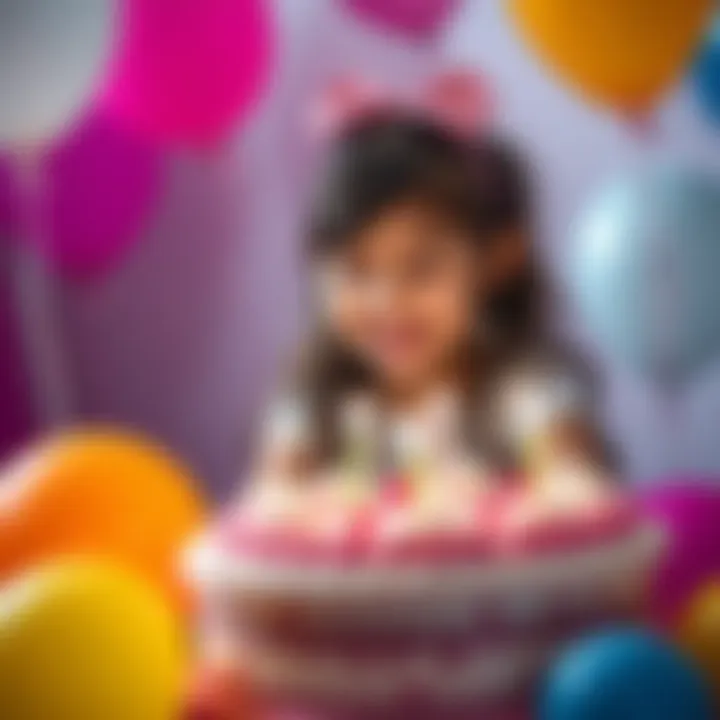 Girl Celebrating Birthday A young girl surrounded by colorful balloons and a birthday cake, smiling as she looks at her astrological birthday chart.