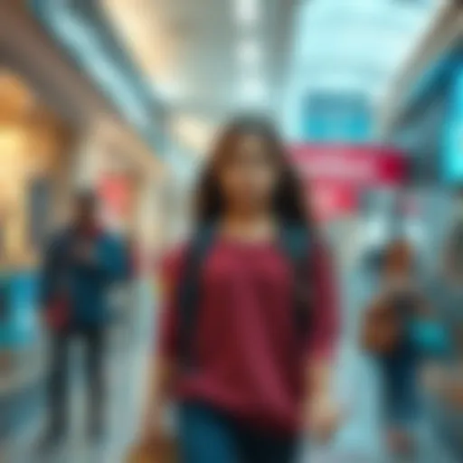 A girl vanishes in a mall setting with surprised shoppers looking on.