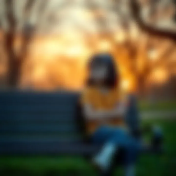 A girl sitting on a park bench, looking thoughtful and contemplative as she searches for clarity during tough times.