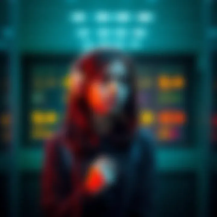 A girl thoughtfully choosing between different subliminal tracks for mood and concentration.