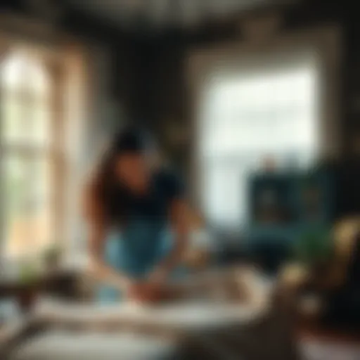 A woman cleaning and organizing an old Victorian home, showing before-and-after transformation