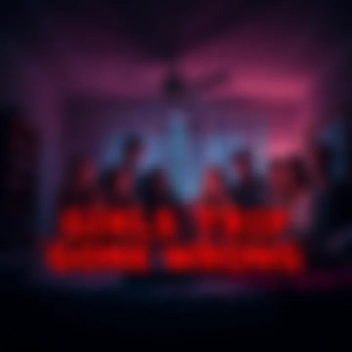 A group of ten friends looking worried and confused in a dimly lit hotel room, with eerie shadows and unsettling objects around them, capturing the tense atmosphere of their night.