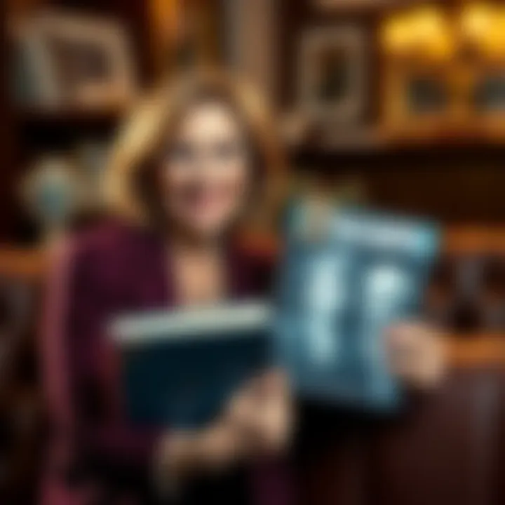 Virginia Giuffre holding her memoir while Nancy Guthrie's photo is displayed next to her, symbolizing their connection.