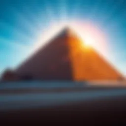 The Giza Pyramid surrounded by light rays, symbolizing its connection to the speed of light.