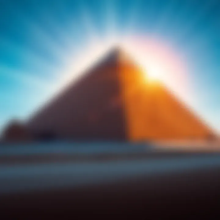 The Giza Pyramid surrounded by light rays, symbolizing its connection to the speed of light.