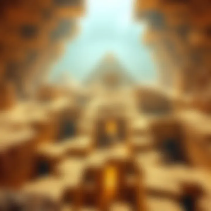3D scan illustration showing underground network of tunnels and chambers below the Giza Pyramids and the Sphinx.