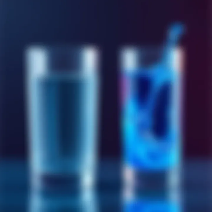 A side-by-side comparison of solid glass and flowing liquid to illustrate the differences in their properties.