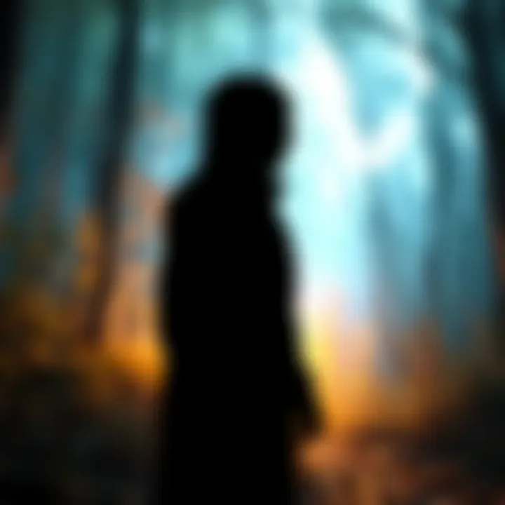 Silhouette of a Glimmer Man figure in a wooded area, reflecting light around it, with a blurred forest background.