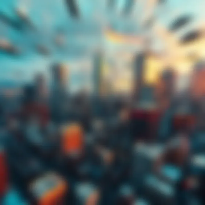 A surreal scene showing a distorted cityscape with unusual colors and shifting textures, representing altered perceptions of reality.