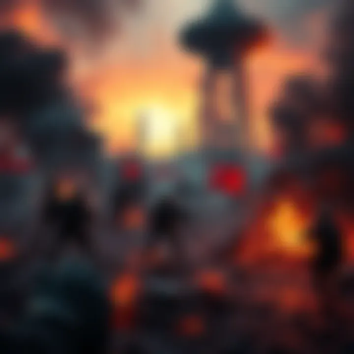 Global conflict concept A dramatic scene depicting war and chaos, symbolizing potential global conflict