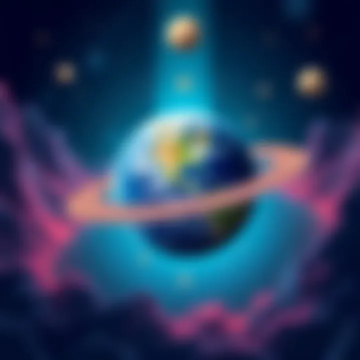 Global Events and Saturn-Neptune Conjunction Illustration showing the Earth with astrological symbols representing Saturn and Neptune, alongside breaking news headlines from Russia and Mexico.