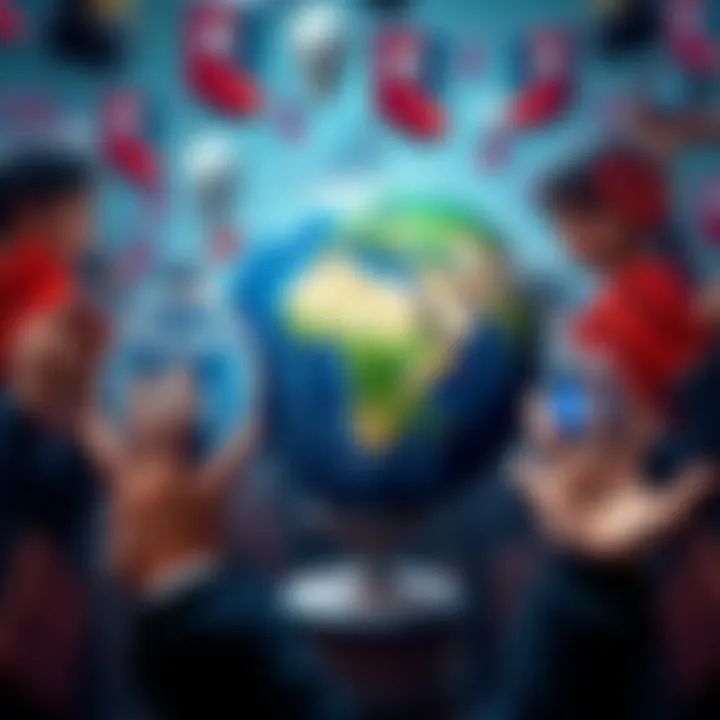 A visual representation of inflation, corruption, and immigration, showing a globe surrounded by people and signs of economic distress.