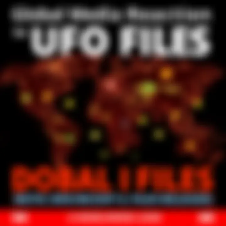 Global Media Reaction to UFO Files A world map highlighting different countries with media coverage symbols, showing varying reactions to UFO files release.