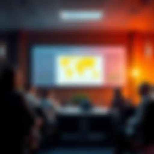 Debate on Global Warming A group of people discussing global warming with charts and graphs in a meeting room