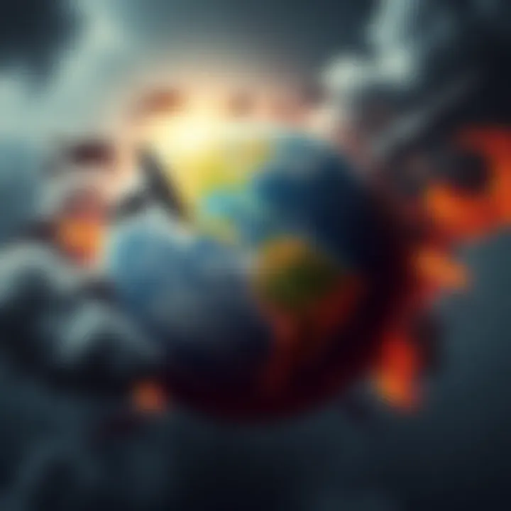 A globe surrounded by military forces and symbols of conflict, representing the potential for a 3rd World War