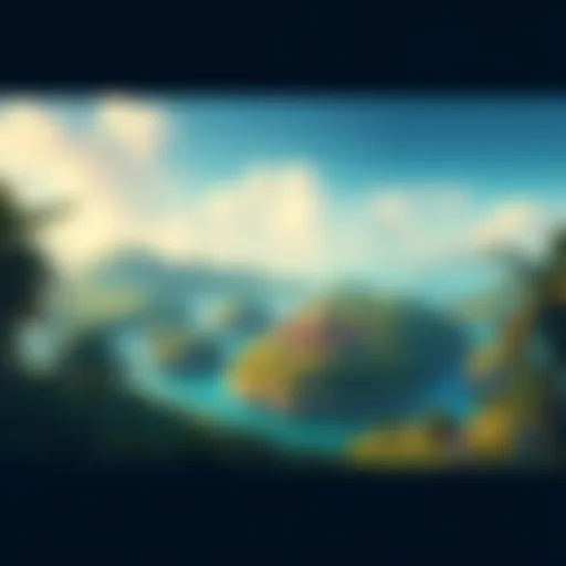 A view of Glory Hole Island showing lush greenery and hints of hidden spots where secrets may be found, with locals chatting in the foreground.