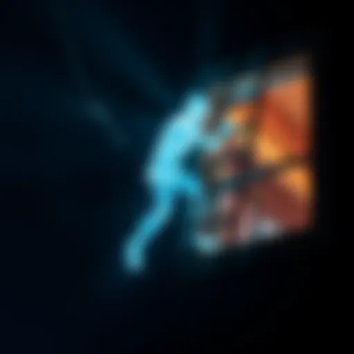 A glowing humanoid figure climbing a ladder next to a window at night, casting eerie light.