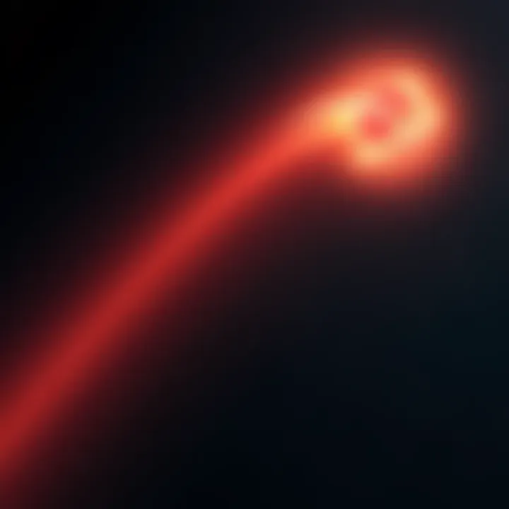 A bright, glowing object shoots into the night sky shortly after a meteor impact, leaving a trail of light behind.