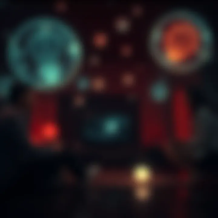 A dimly lit room with glowing orbs floating in the air, causing distress for an observing family.