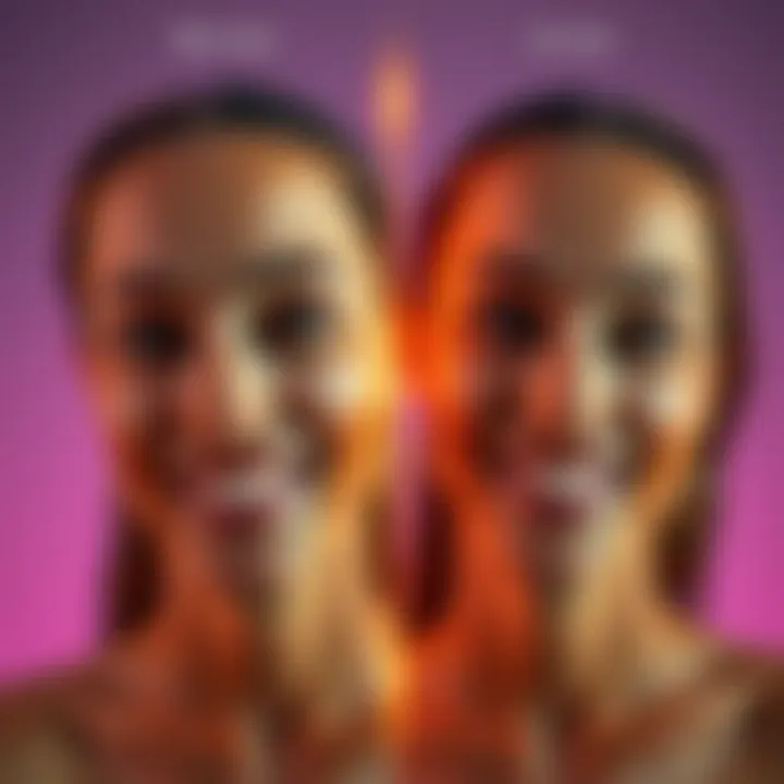 A before-and-after photo showing significant improvement in skin clarity and glow, with the person smiling and looking confident after using skin care routines and audio playlists.