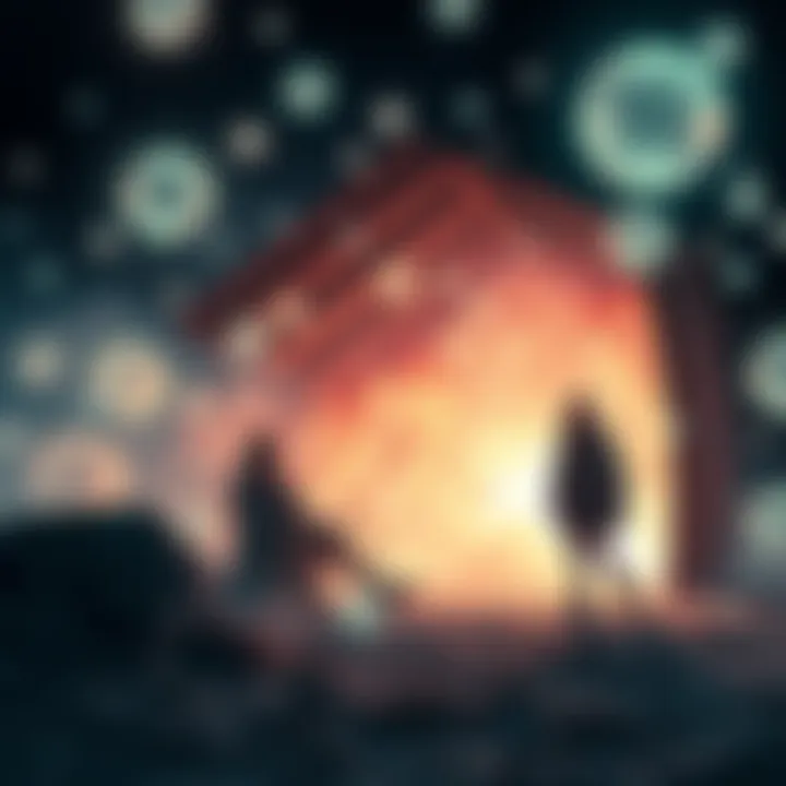 A family looks terrified as glowing orbs crash into their shelter, creating panic and chaos in their surroundings.