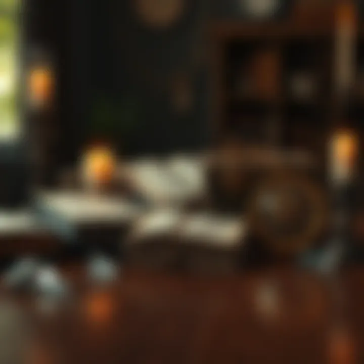 Books on Gnostic and Hermetic teachings A collection of ancient texts on Gnostic and Hermetic studies arranged on a wooden table with candles and crystals