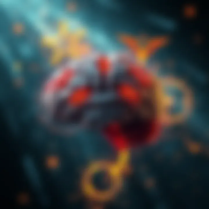 An abstract representation of Gnostic symbols intertwined with a brain, illustrating the link between inner knowledge and mental health concepts like ego death.