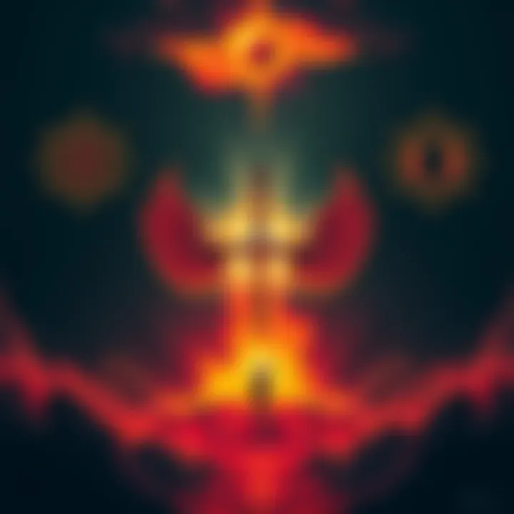 An illustration featuring Gnostic symbols with contrasting light and dark elements, representing views on hell and redemption.