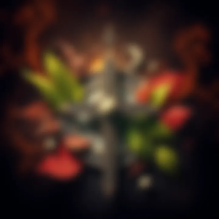 A blend of Gnostic and Pagan symbols, including a stylized cross and nature elements like leaves and a crescent moon, set against a mystical background.