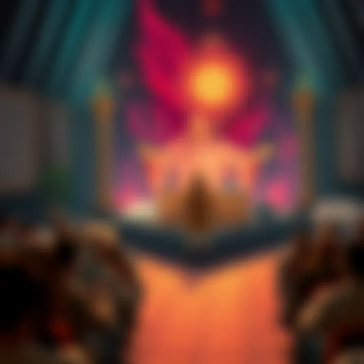 Gnostic Sermon Scene A person speaking passionately in front of a small audience, with Gnostic texts and symbols in the background.