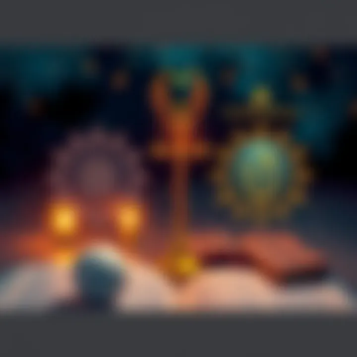 Gnostic Symbols and Canonical Texts An illustration showing contrasting symbols representing Gnostic beliefs and traditional Christian texts, with visual elements highlighting the differences in teachings about Jesus and divinity.