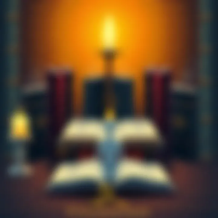 Illustration of books on Gnosticism with a candle and meditative figure