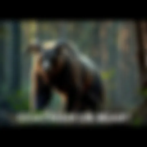 A creature resembling a goatman stands bipedally in a forest, with features suggesting a bear and unusual horn-like growths, surrounded by trees and underbrush.