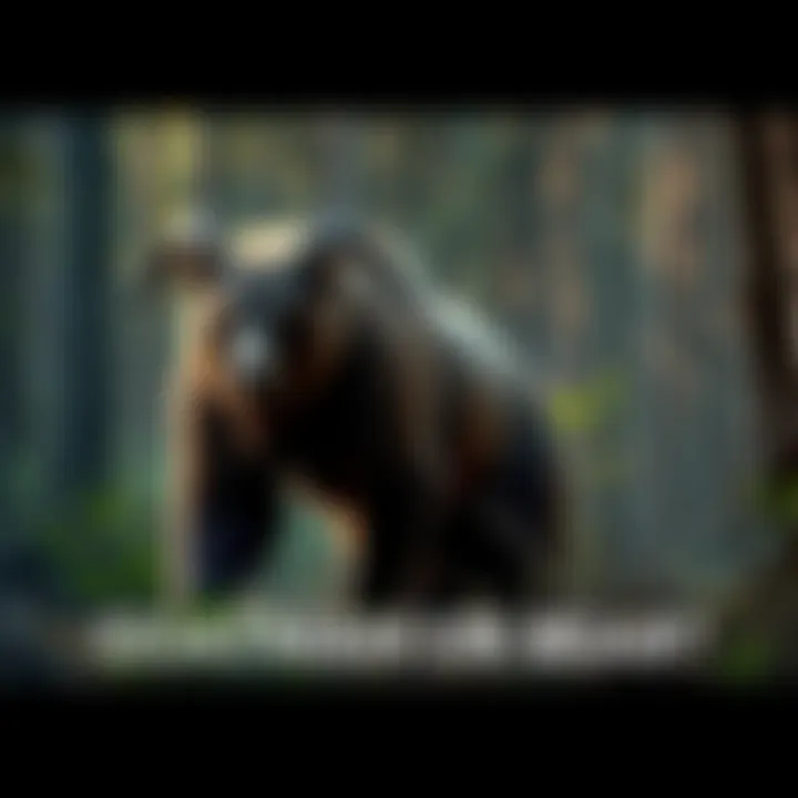 A creature resembling a goatman stands bipedally in a forest, with features suggesting a bear and unusual horn-like growths, surrounded by trees and underbrush.