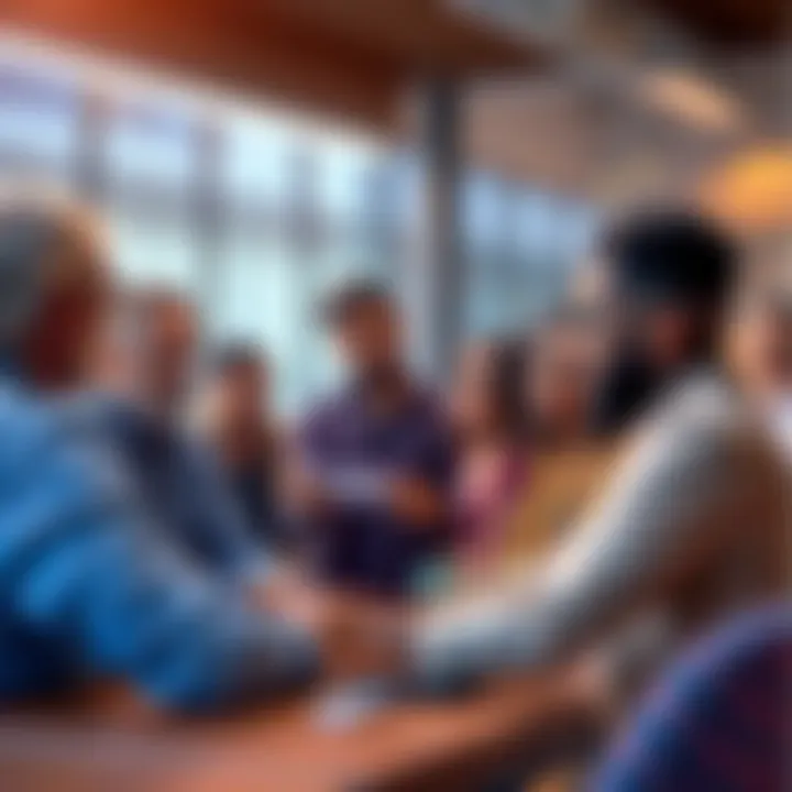 A group of diverse people discussing the concepts of God and gender roles in a vibrant setting.