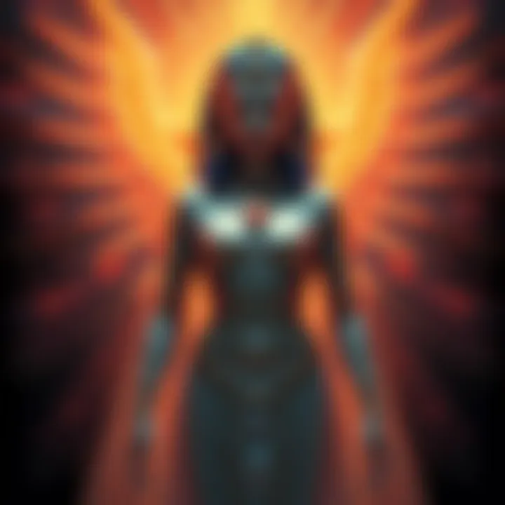 Goddess Isis with Radiating Light An artistic depiction of the goddess Isis surrounded by warm light, representing feminine energy and maternal strength.