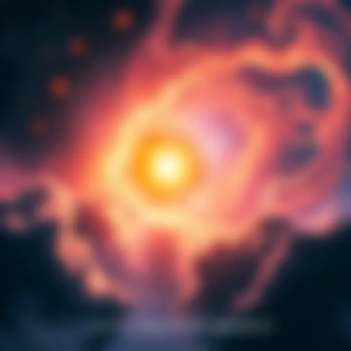 A depiction of the moment God creates the universe, surrounded by light and stars.