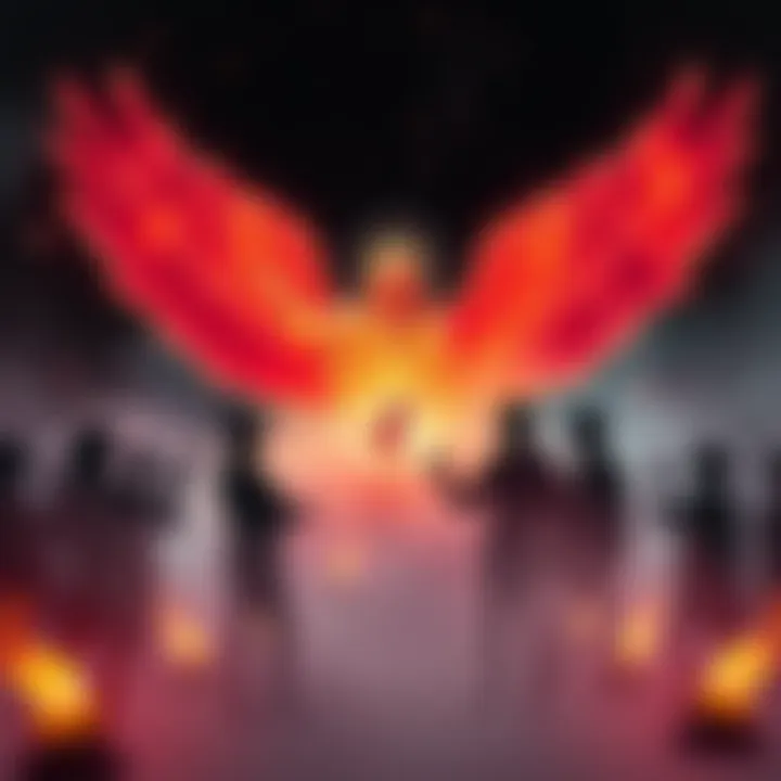 A visual representation of a divine figure merging with human silhouettes, symbolizing the breaking of self-identity and interconnectedness with humanity.