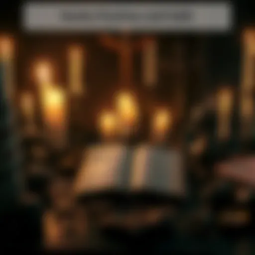 A candle-lit setting with a book of Goetia open, surrounded by symbols and spiritual artifacts, representing practices that may influence faith in the Santísima.