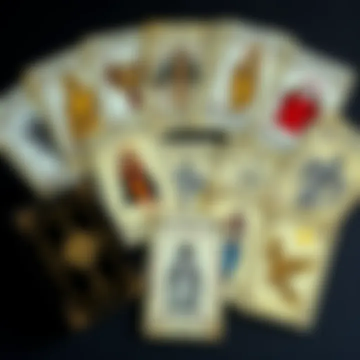 A collection of Goetia tarot cards laid out, showing their unique designs and symbols, alongside a Rider-Waite tarot deck and angelic oracle cards for comparison.
