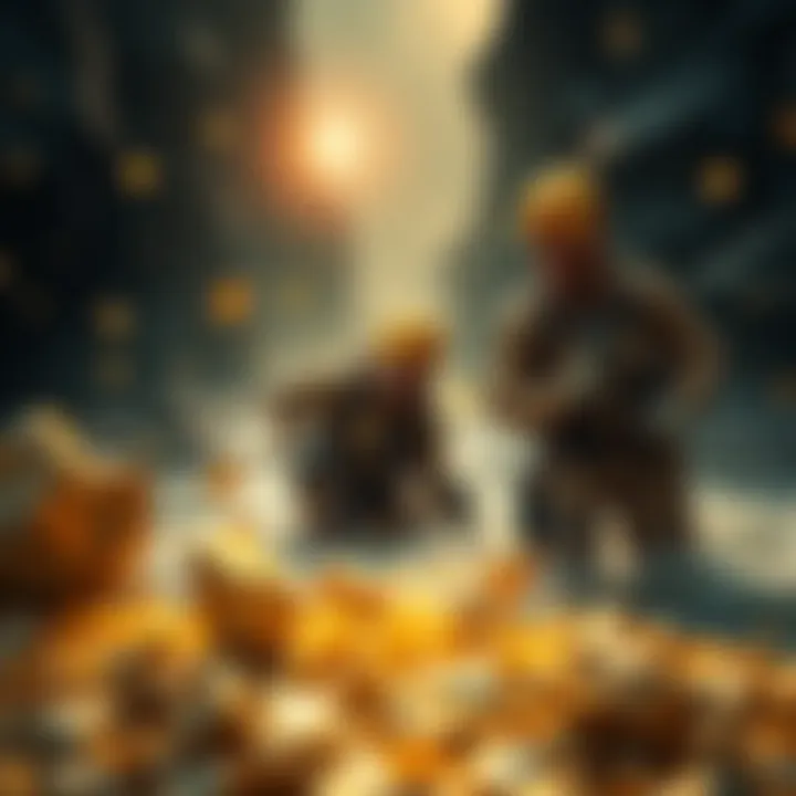 Two gold miners exploring a river for hidden gold nuggets
